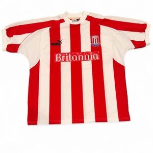 Stoke City red and white striped football shirt Size XL 90s puma